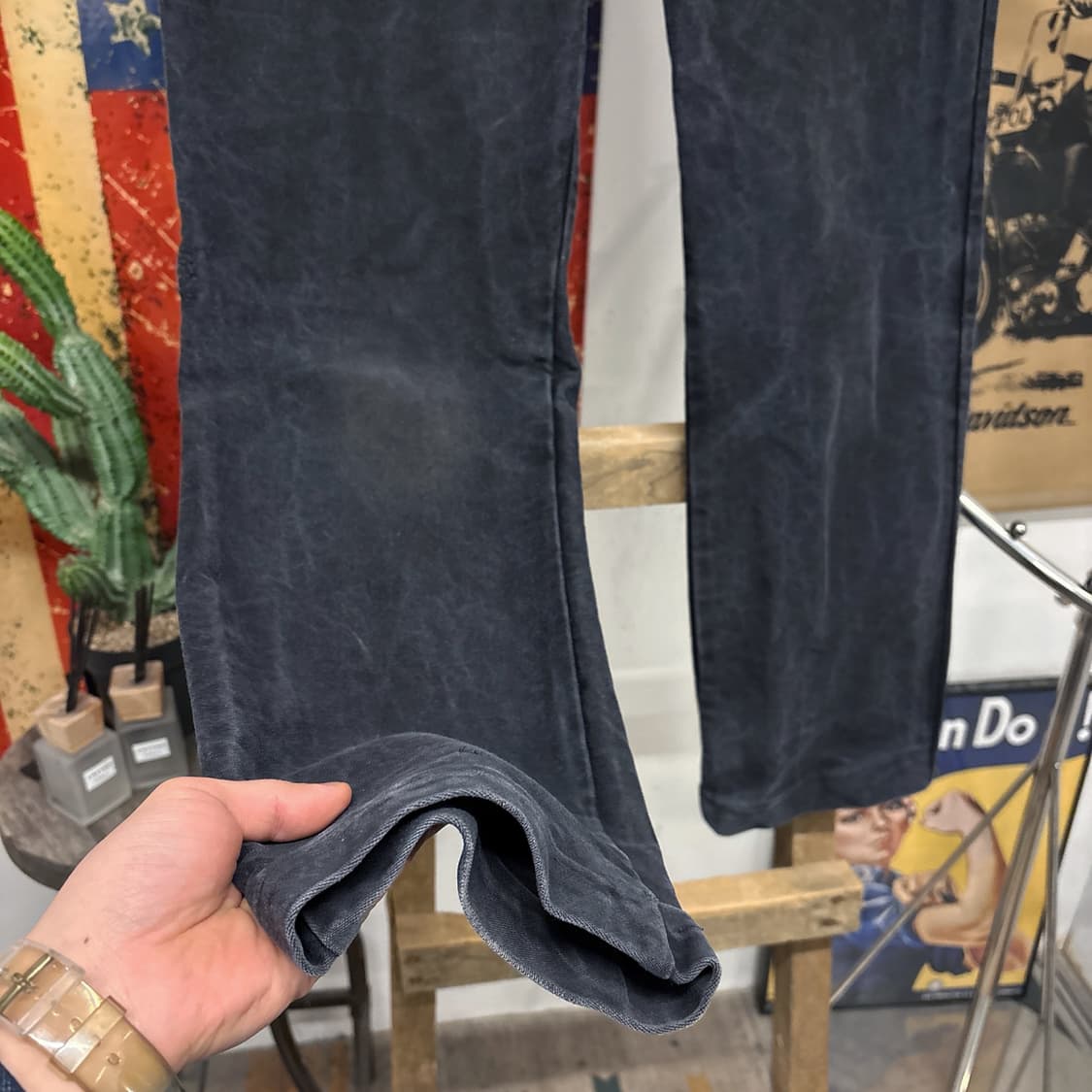 70s 오리지널 헤비 몰스킨 프렌치 워크팬츠 빈티지워싱 블랙 N681 상품이미지4