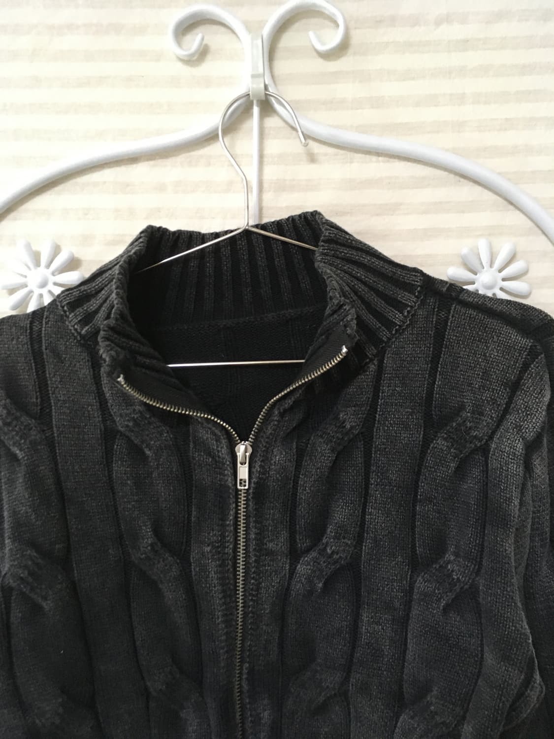 빈티지 차콜 꽈배기 니트 크롭 집업 y2k 스트릿 갸루 펑키 일본빈티지 상품이미지4