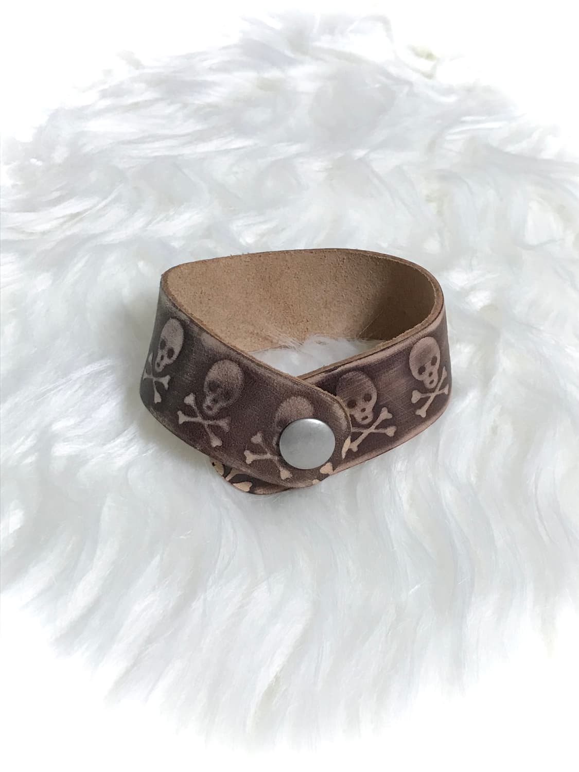 빈티지 펑크 해골 소가죽 스냅 버튼 팔찌 상품이미지1
