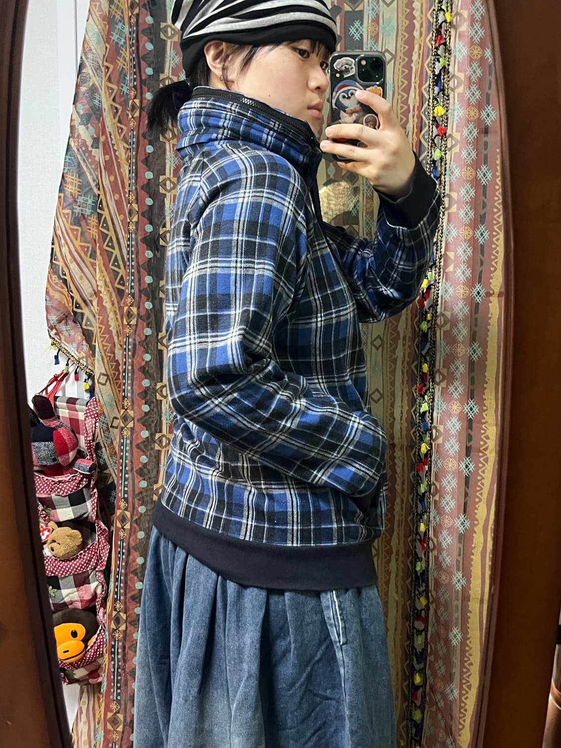 Plus one Clothing 블루 체크 하이넥 집업 상품이미지5