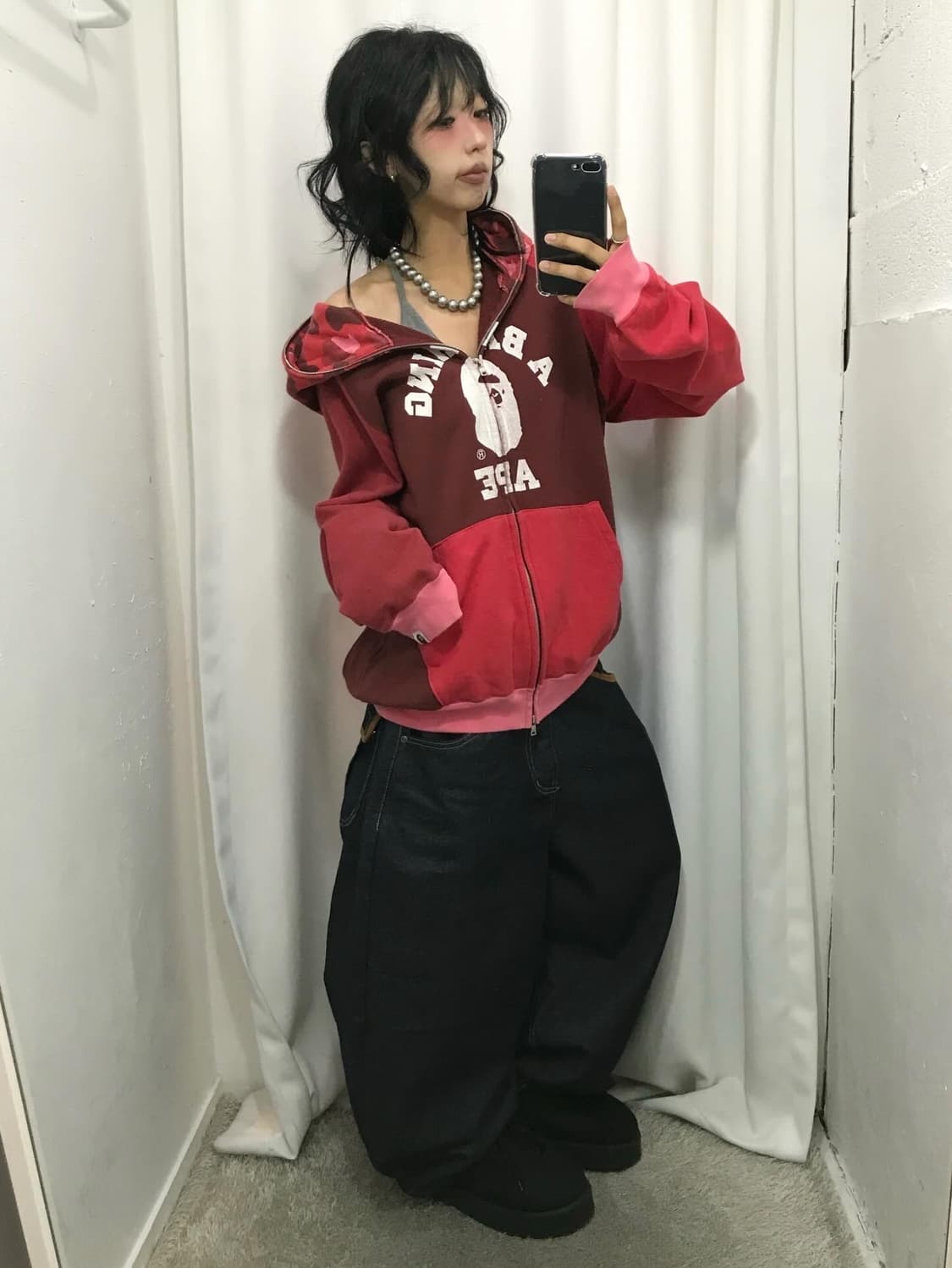 Bape Red Camouflage College Two-way Ho 상품이미지4