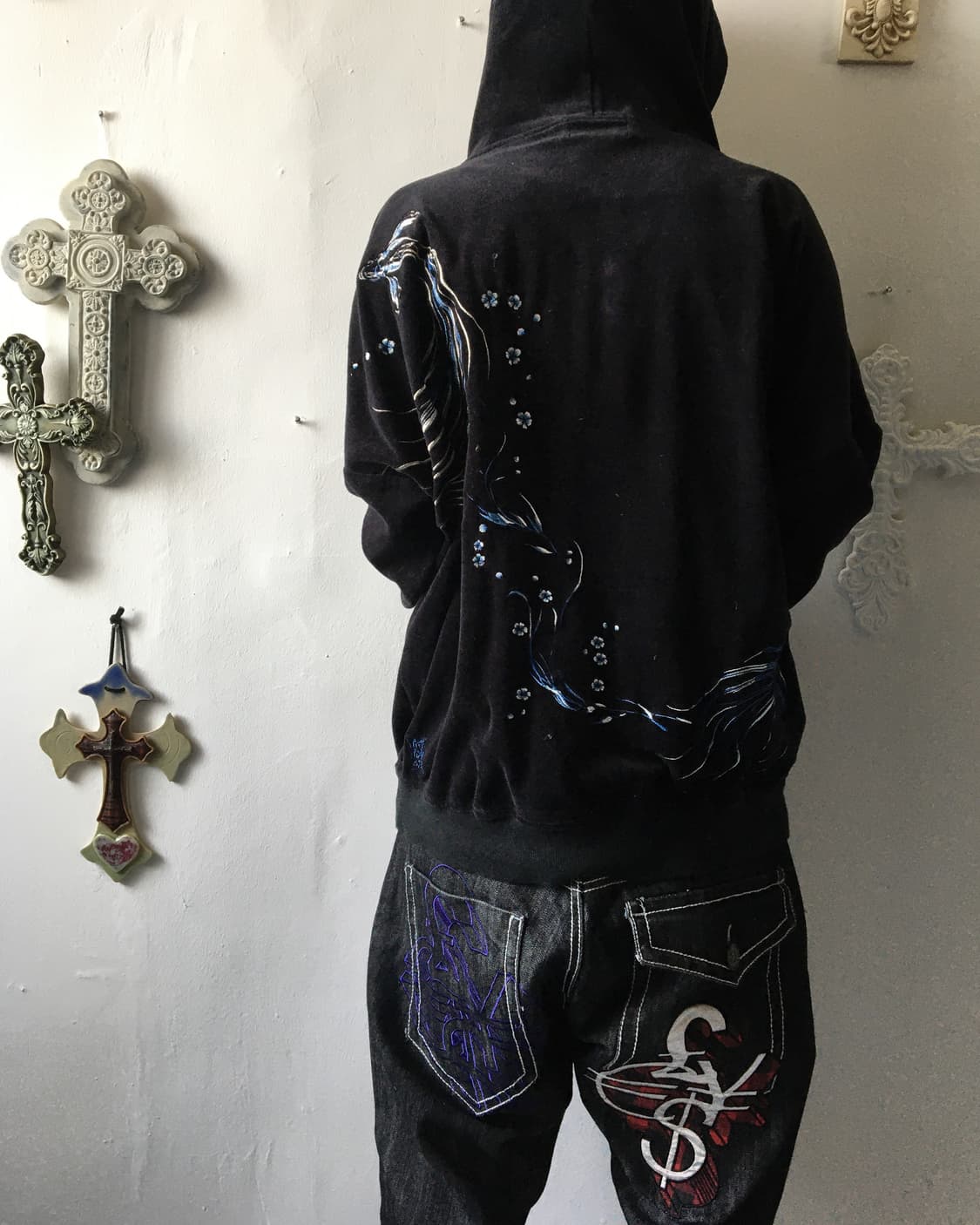 Oriental needle work velvet hood zip up 상품이미지1