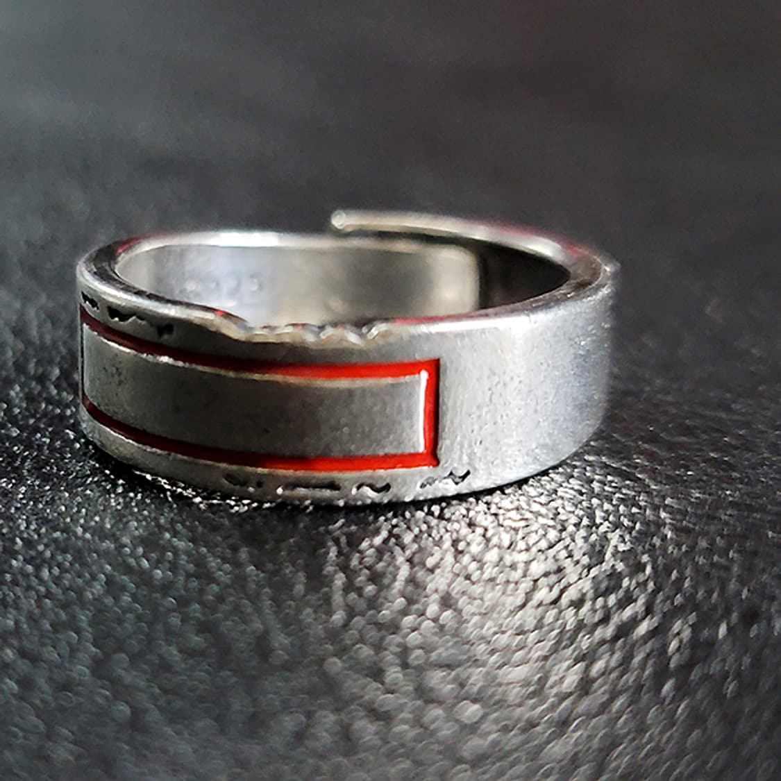 Crimson 실버 남자 엔틱 빈티지 명품 레드 사각 스퀘어 반지 상품이미지3