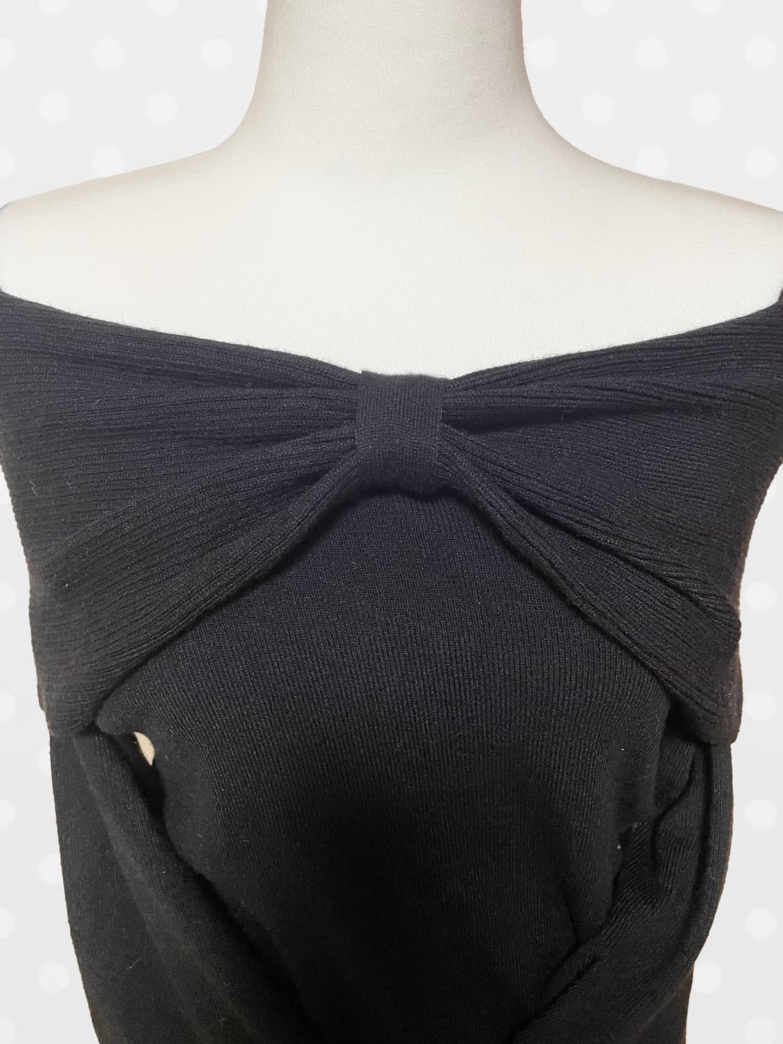 히메 러블리 빈티지 블랙 진주 리본 니트 오프숄더 탑 상품이미지1