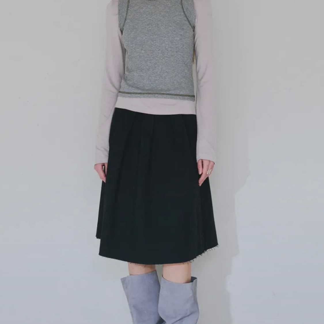밀로 우먼 컷오프 플리츠 스커트 블랙 M 상품이미지1
