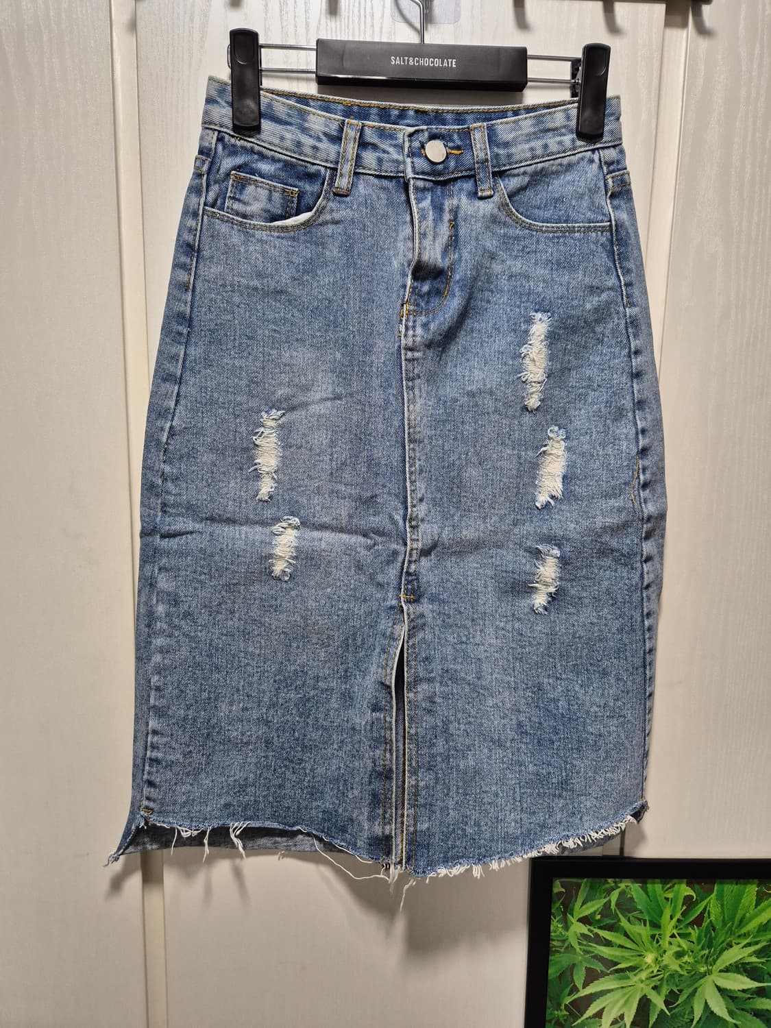 (새상품)vtg 데미지 데님 스커트 청치마 연청 상품이미지5