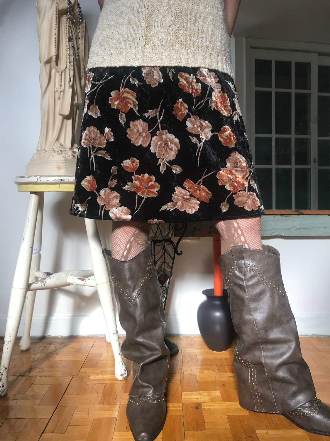 vintage velvet pattern skirt(26inch) 상품이미지5