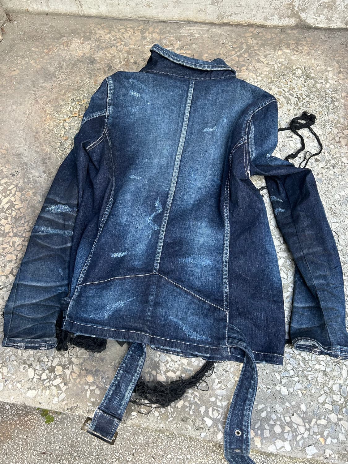 2000s fuga 락시크 데미지 워싱 데님 라이더자켓 상품이미지4