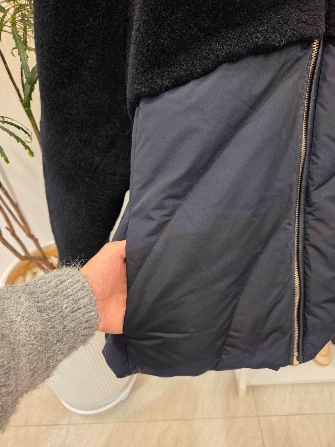 르베이지 밍크카라 양모 패딩 구스 상품이미지5