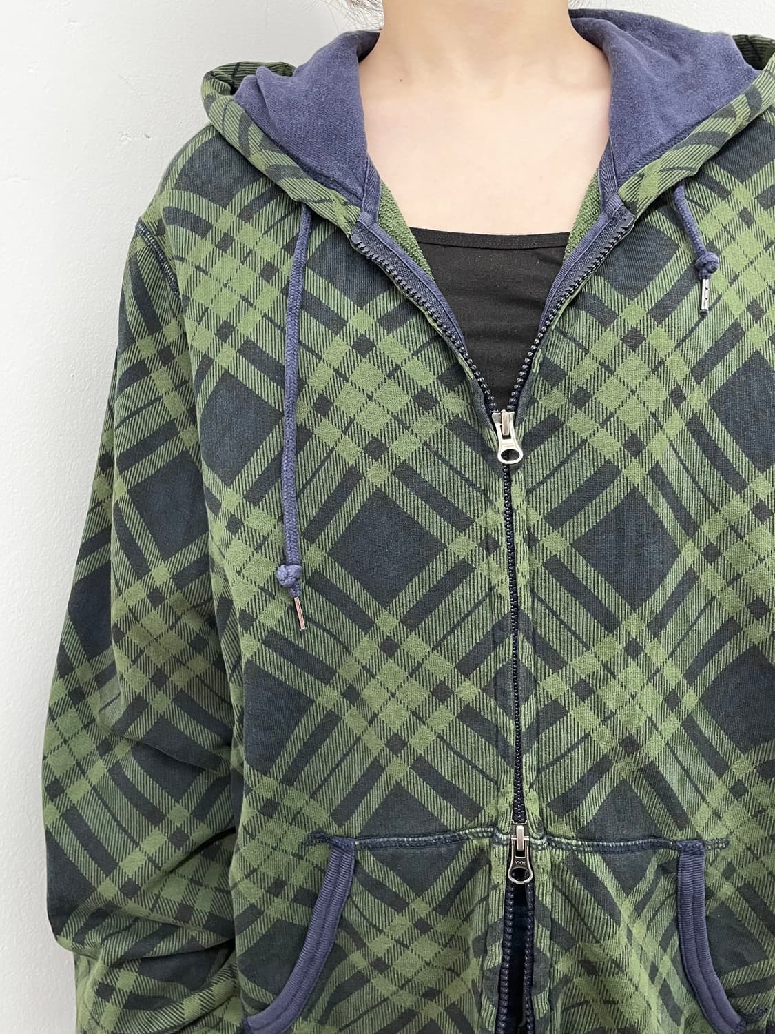 그린 체크 투웨이 후드집업 상품이미지4