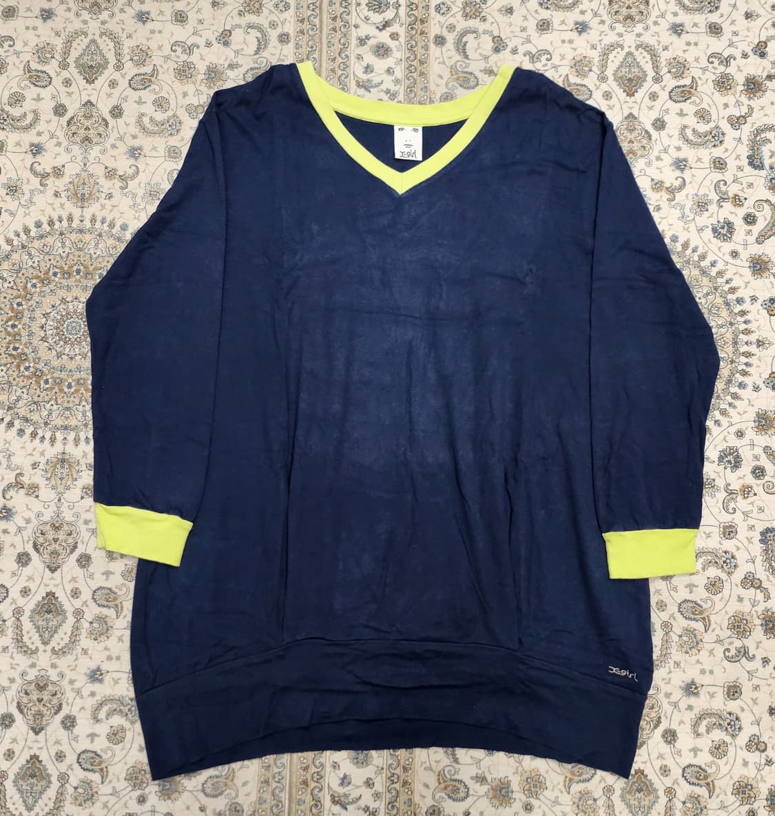 X-girl 네이비 V넥 긴팔 티셔츠 2사이즈 (77까지가능) 상품이미지1