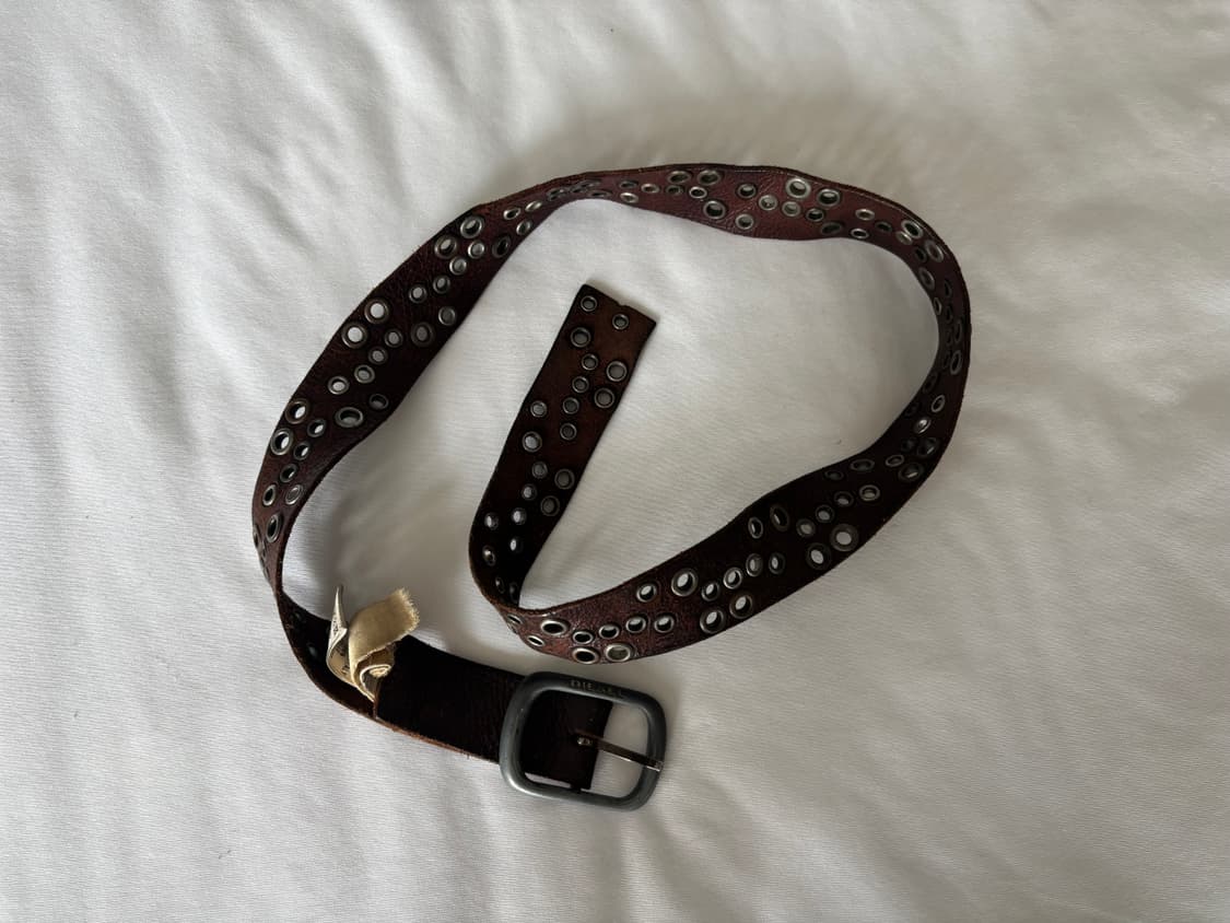 Diesel 브라운 리얼 가죽 펀칭 벨트 상품이미지1