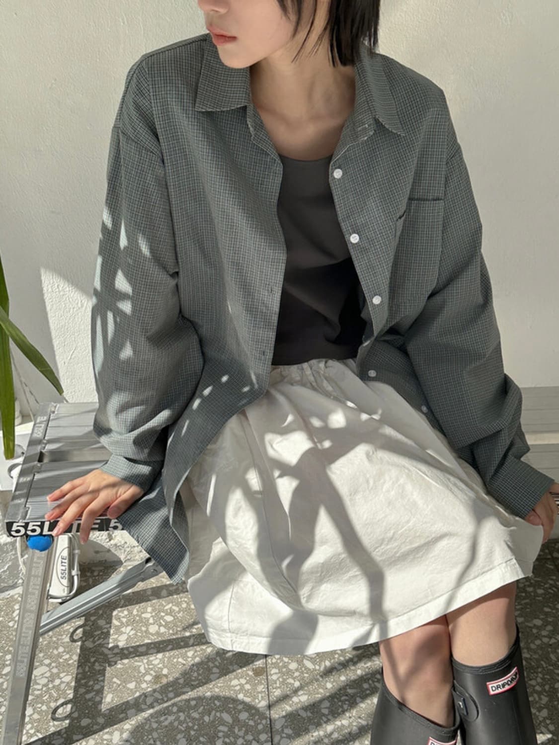 데일리쥬 오버핏 체크 셔츠 상품이미지2