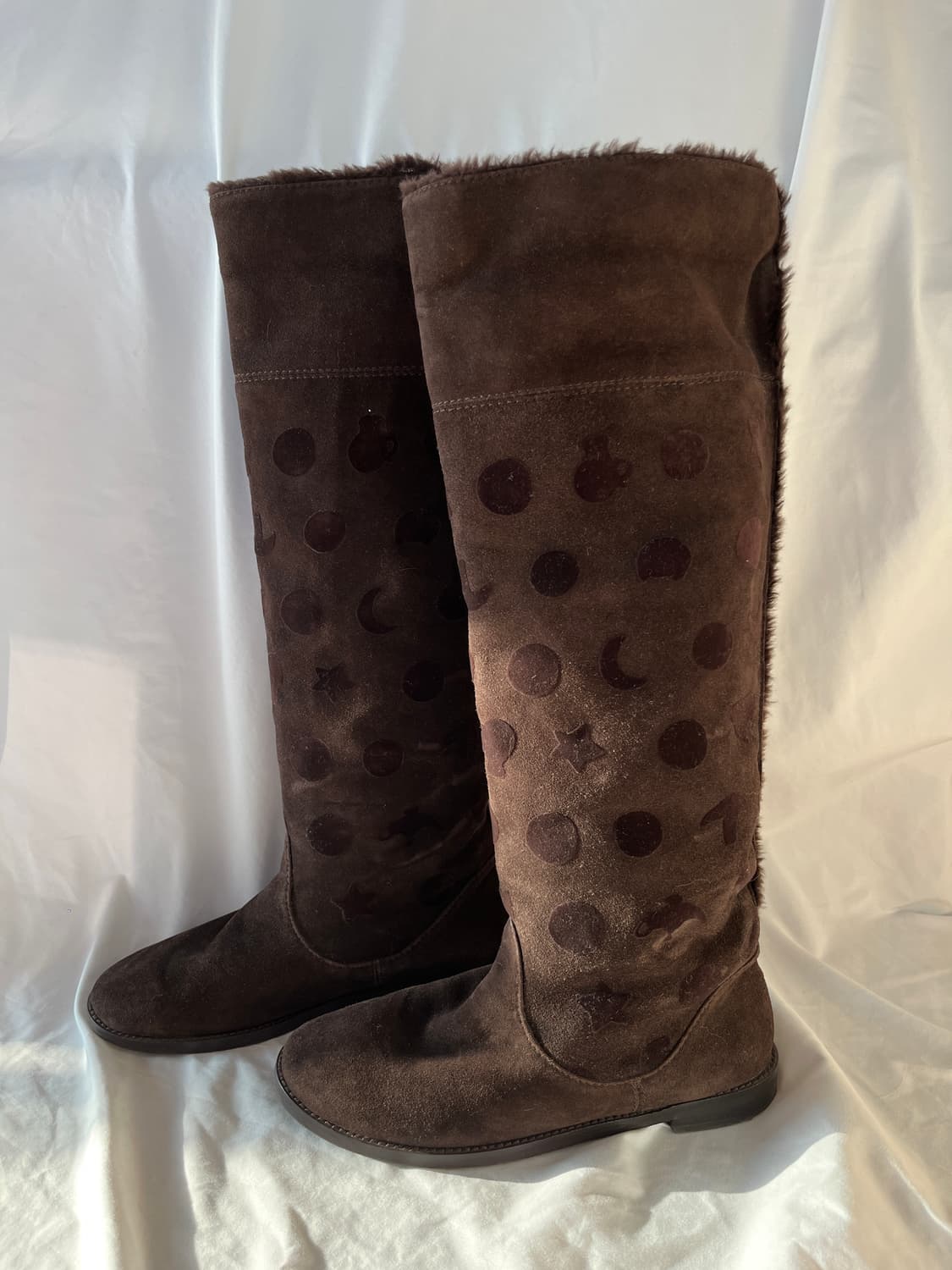 츠모리 치사토 별 도트 스웨이드 융털 롱부츠 퍼 부츠 상품이미지2