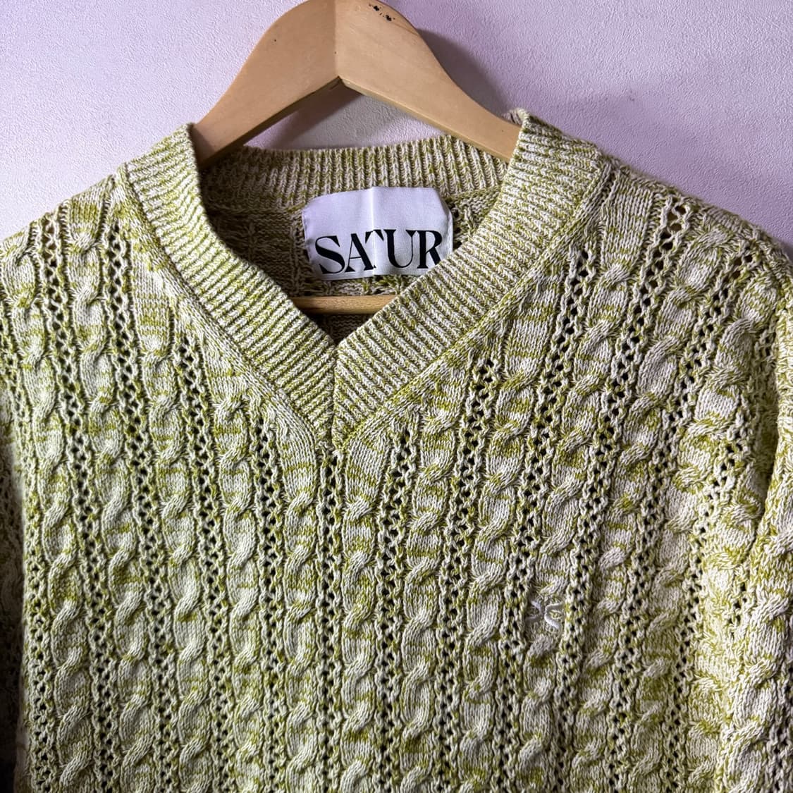 SATUR 세터 꽈배기 V넥 니트 내추럴 그린 XL(105정도) 상품이미지3