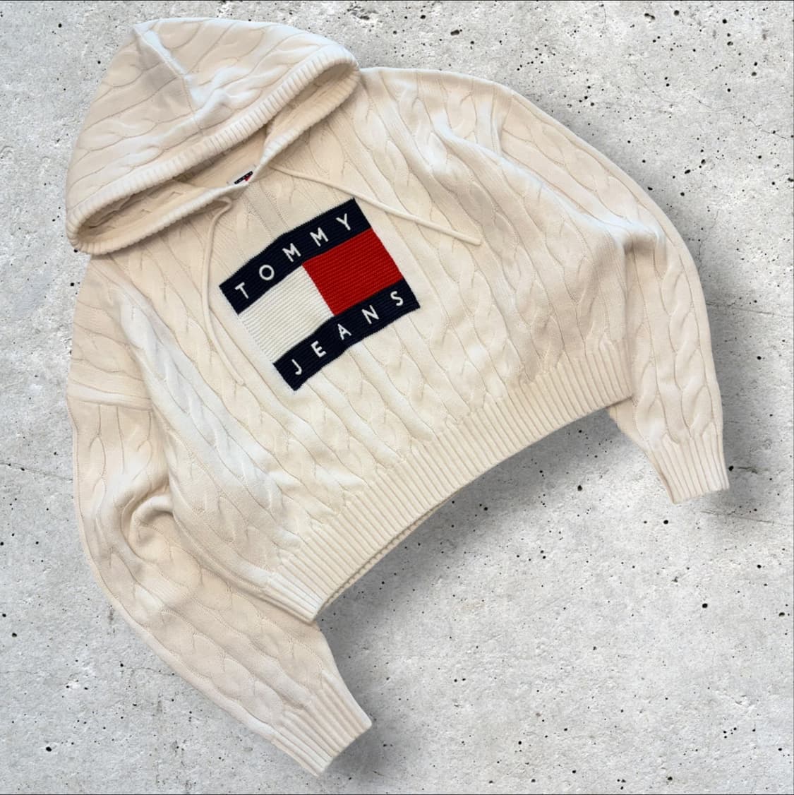 [M] 타미진스 빅로고 아이보리 화이트 케이블 니트 후드티 D804 상품이미지1
