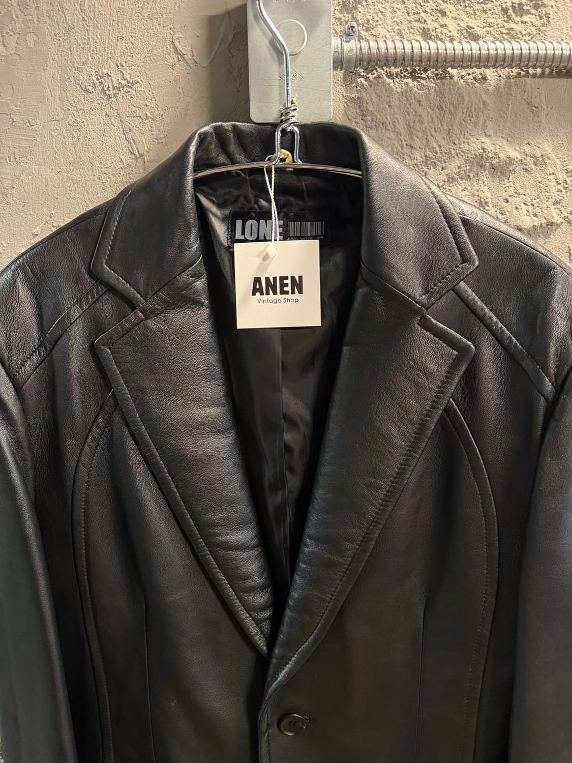 100 론LONE 정욱준 리얼 양가죽 싱글 레더 블레이저 블랙 상품이미지4