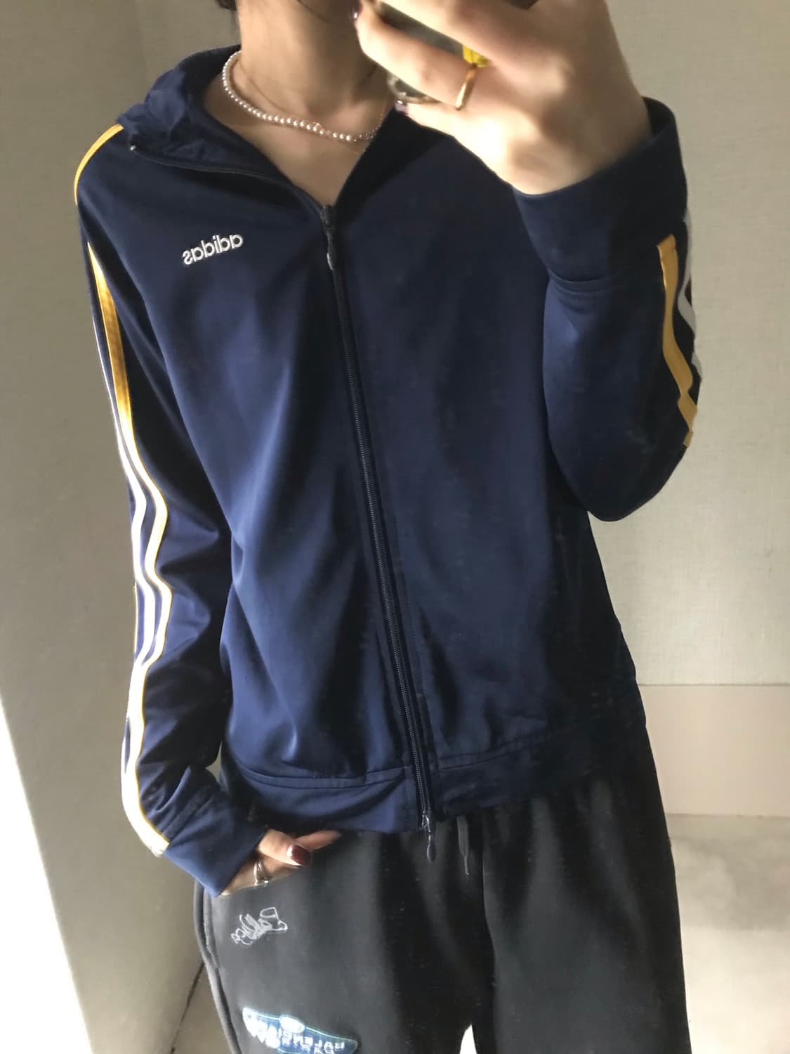 아디다스 네이비 옐로우 후드 져지 상품이미지3