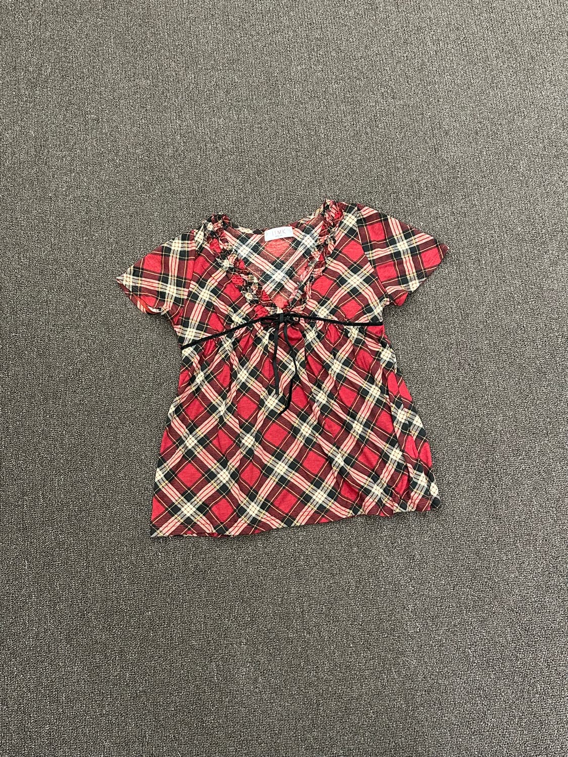 38)Japanese vintage 여성 타탄체크 레이스 펑크 반팔 상품이미지3