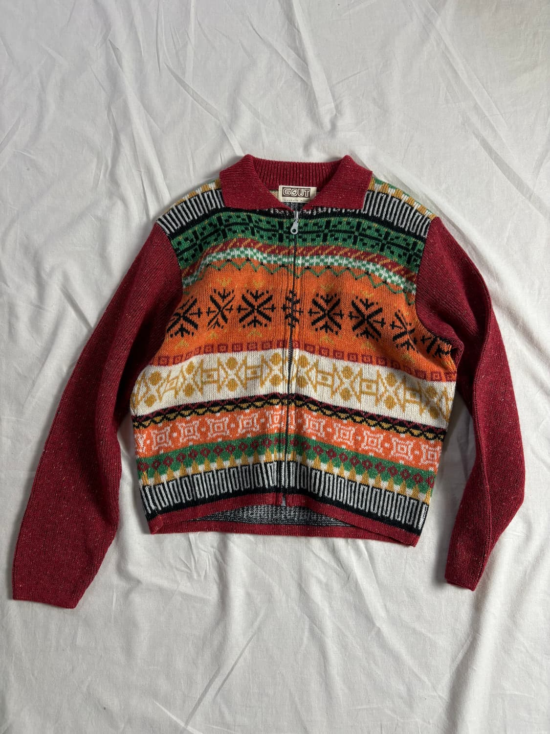 Gout 빈티지 아즈텍 패턴 니트 집업 M 상품이미지1
