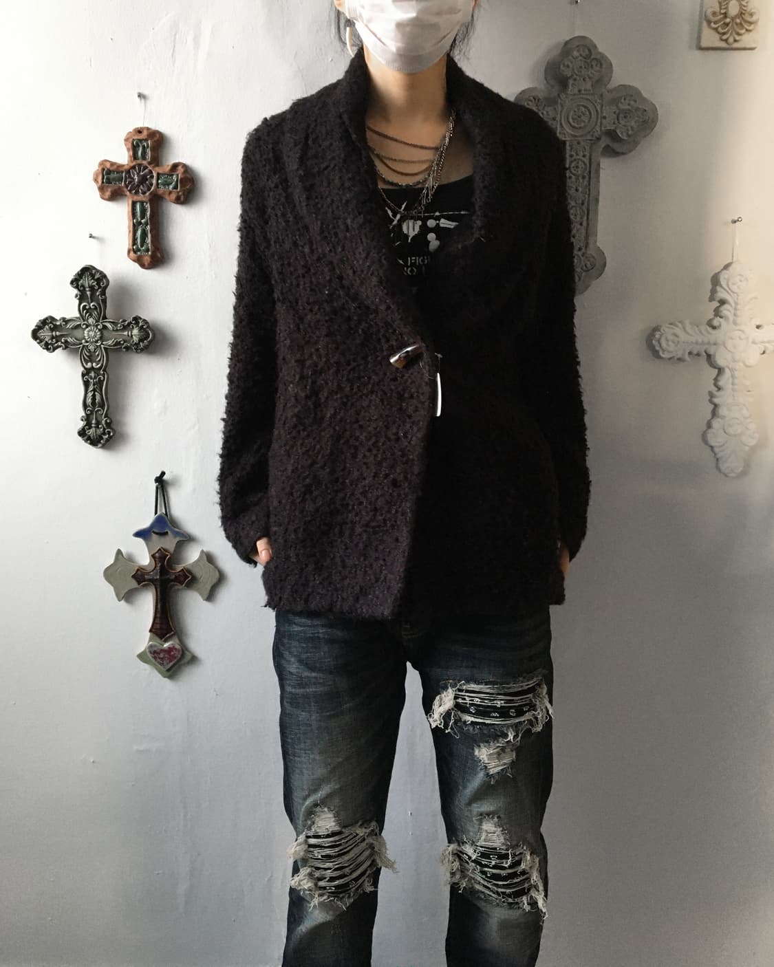 Thick neck point knit cardigan 상품이미지1