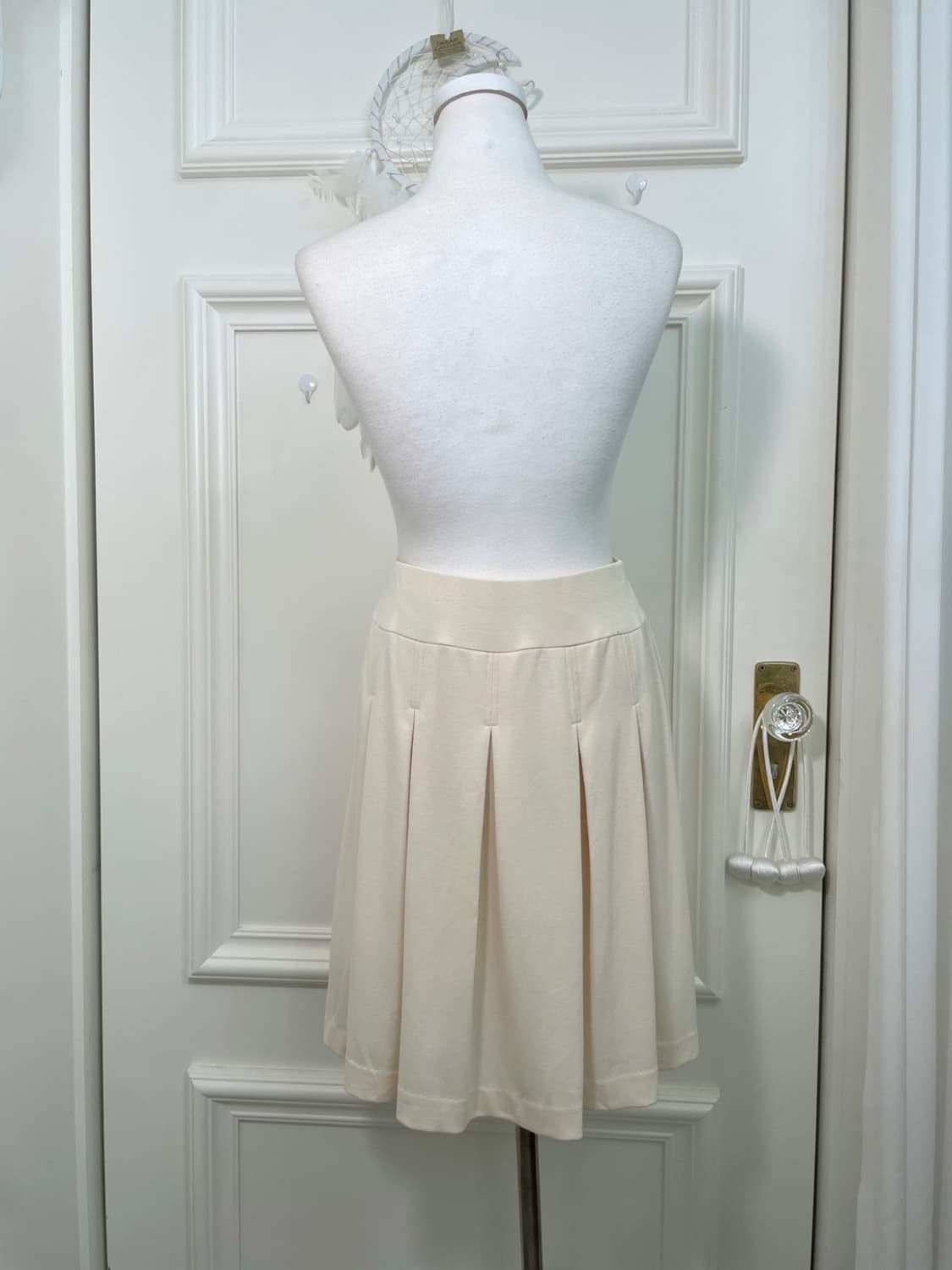 cream pleats banding midi skirt(size-M) 상품이미지3