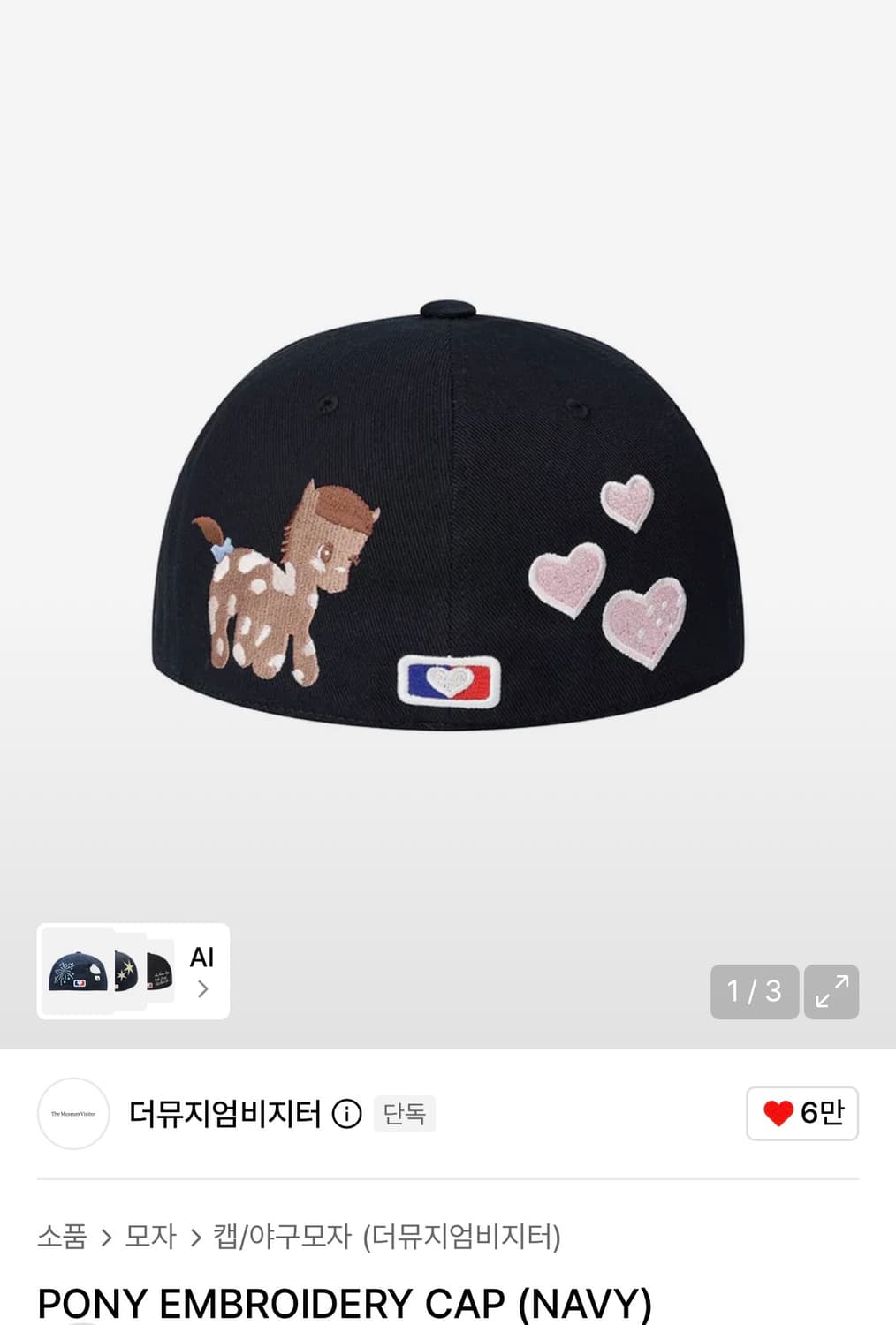 더뮤지엄비지터 PONY EMBROIDERY CAP (NAVY) 상품이미지1
