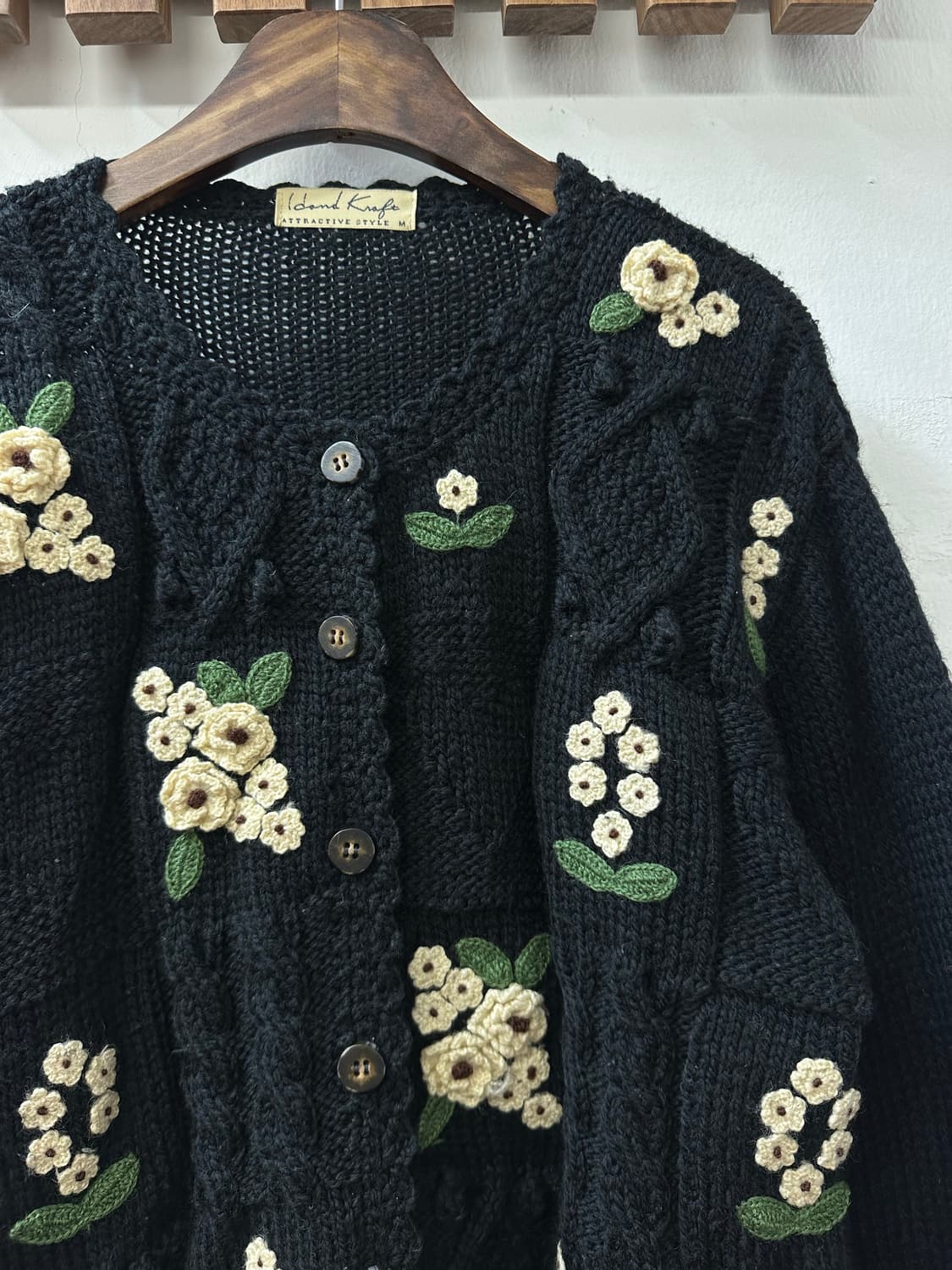 일본빈티지 플라워 크로셰 모티브 니트 스웨터 가디건 상품이미지2