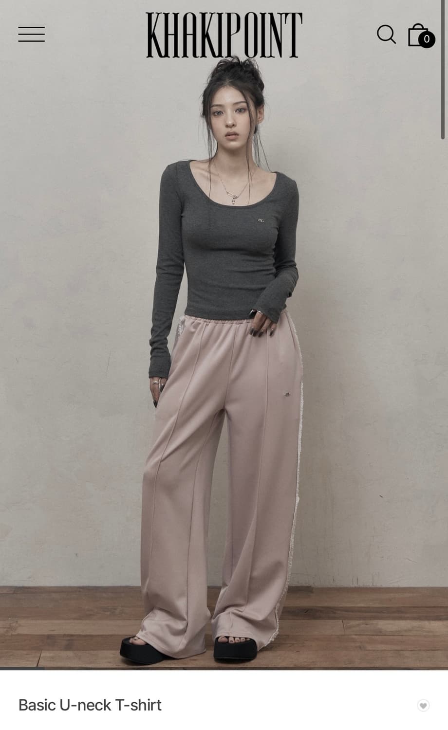 카키포인트 베이직 유넥 티셔츠 차콜 상품이미지3