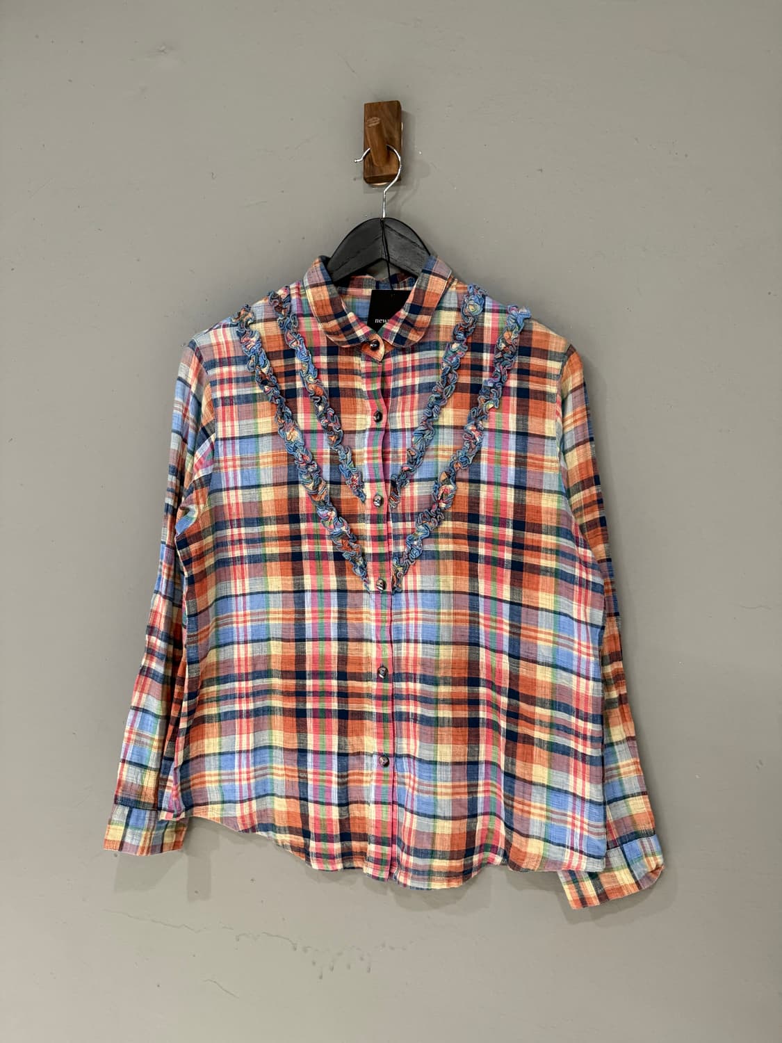 colorful check pattern frill shirt  상품이미지4