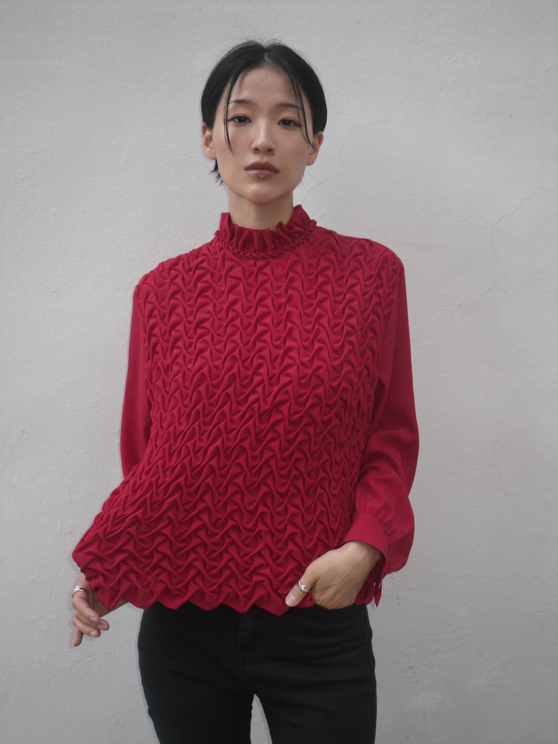 Red wrinkle blouse 상품이미지1
