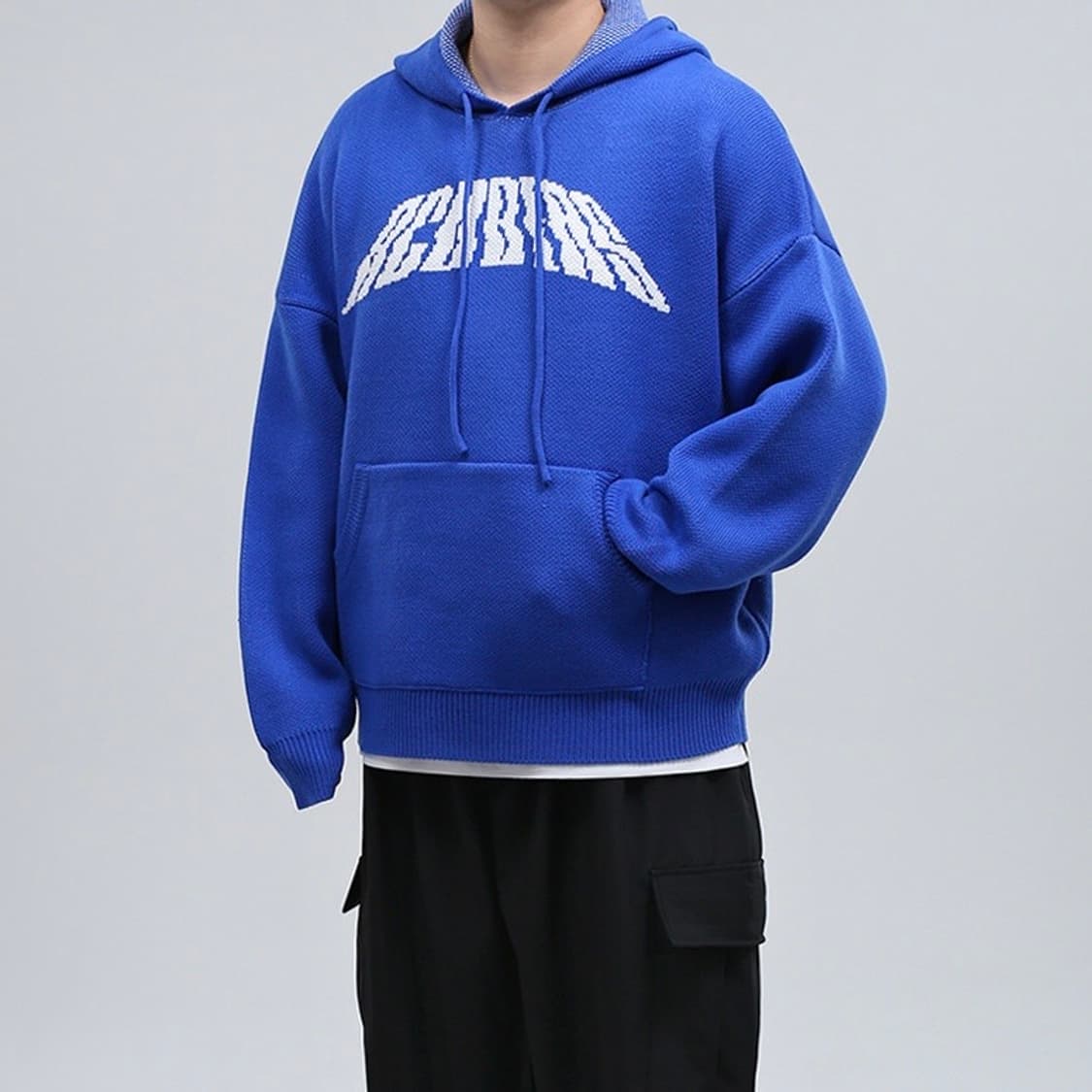 오버핏 프린팅 포인트 니트 후드티 상품이미지1