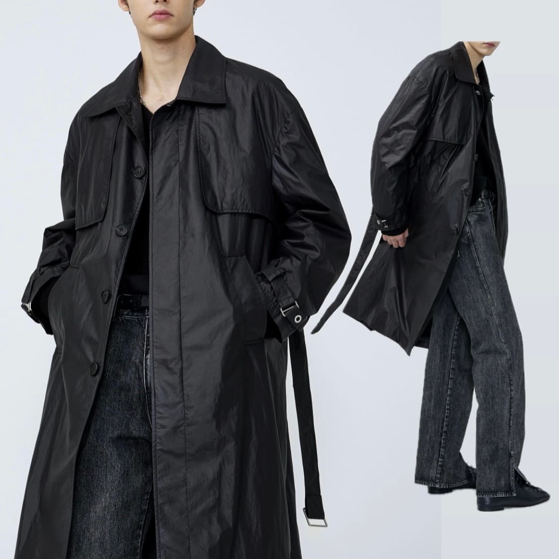 새상품) 마틴플랜 Structured Flap Trench Coat 블랙 상품이미지4