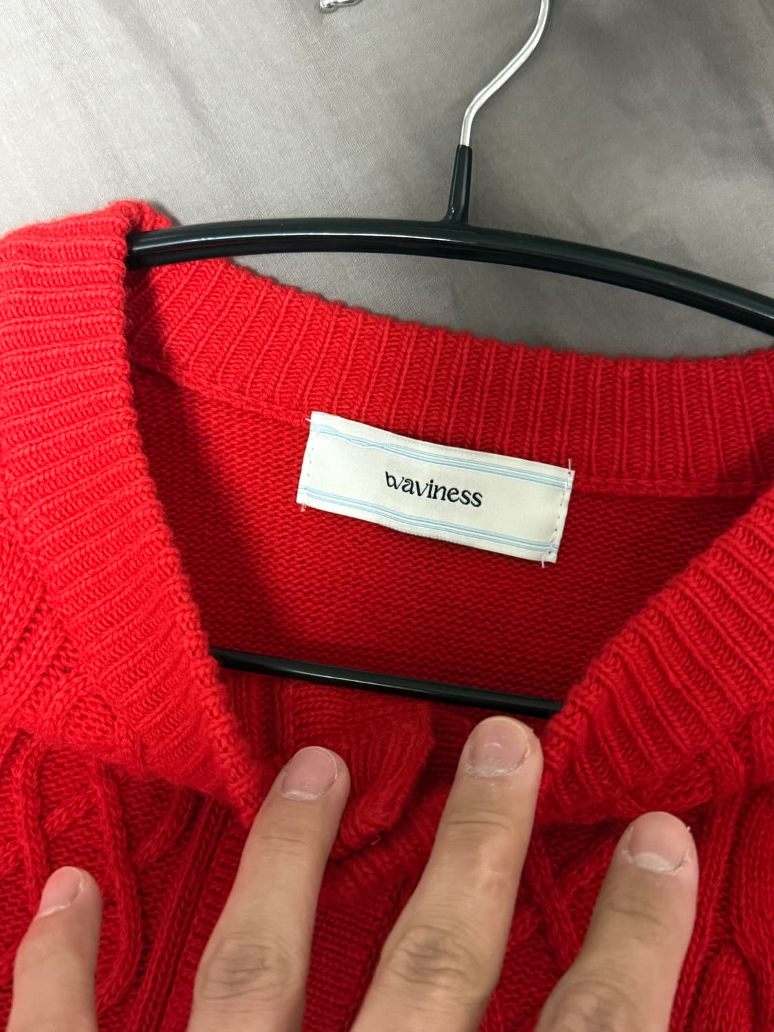 웨이비니스 더블 텍스처 라운드넥 가디건 레드 2 상품이미지8