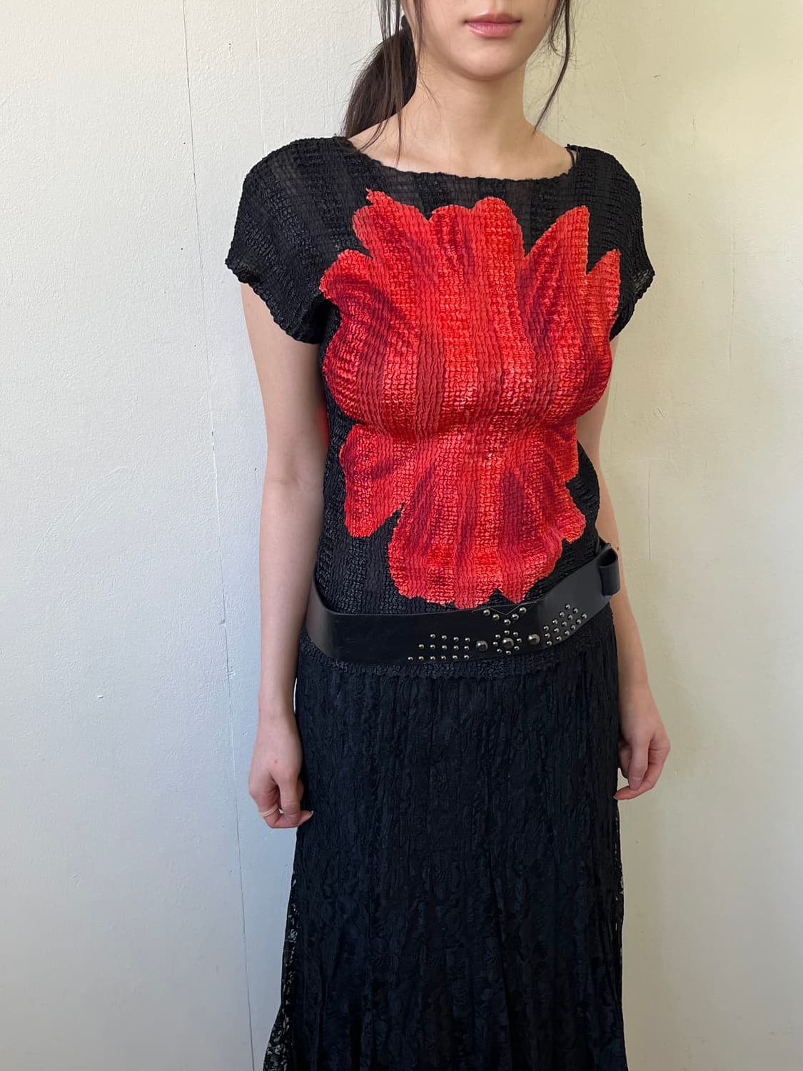 Japan vtg 플라워 플리츠 탑 상품이미지5