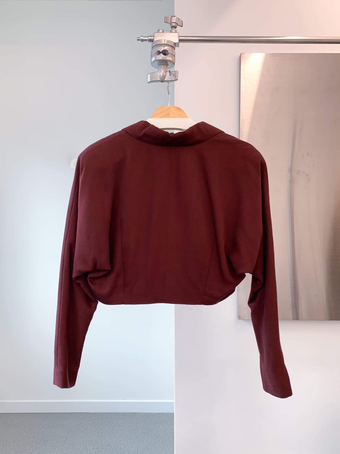 JPN 버건디 울 100% 크롭 블레이저 95-100 상품이미지5