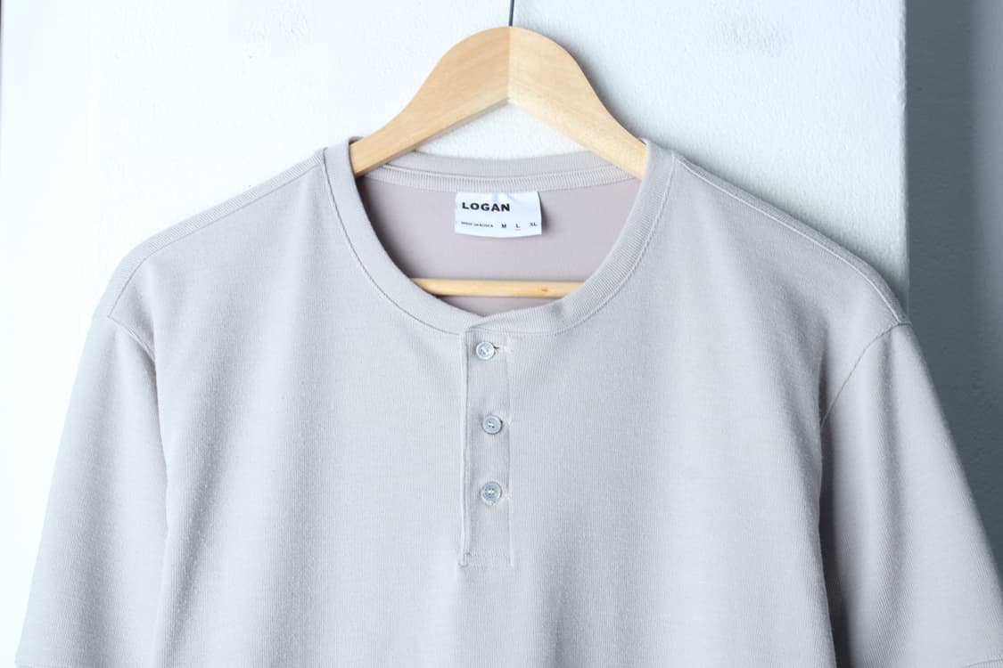 (L-XL) 로건 반팔 티셔츠 헨리넥 라이트그레이 놈코어-H32171 상품이미지3