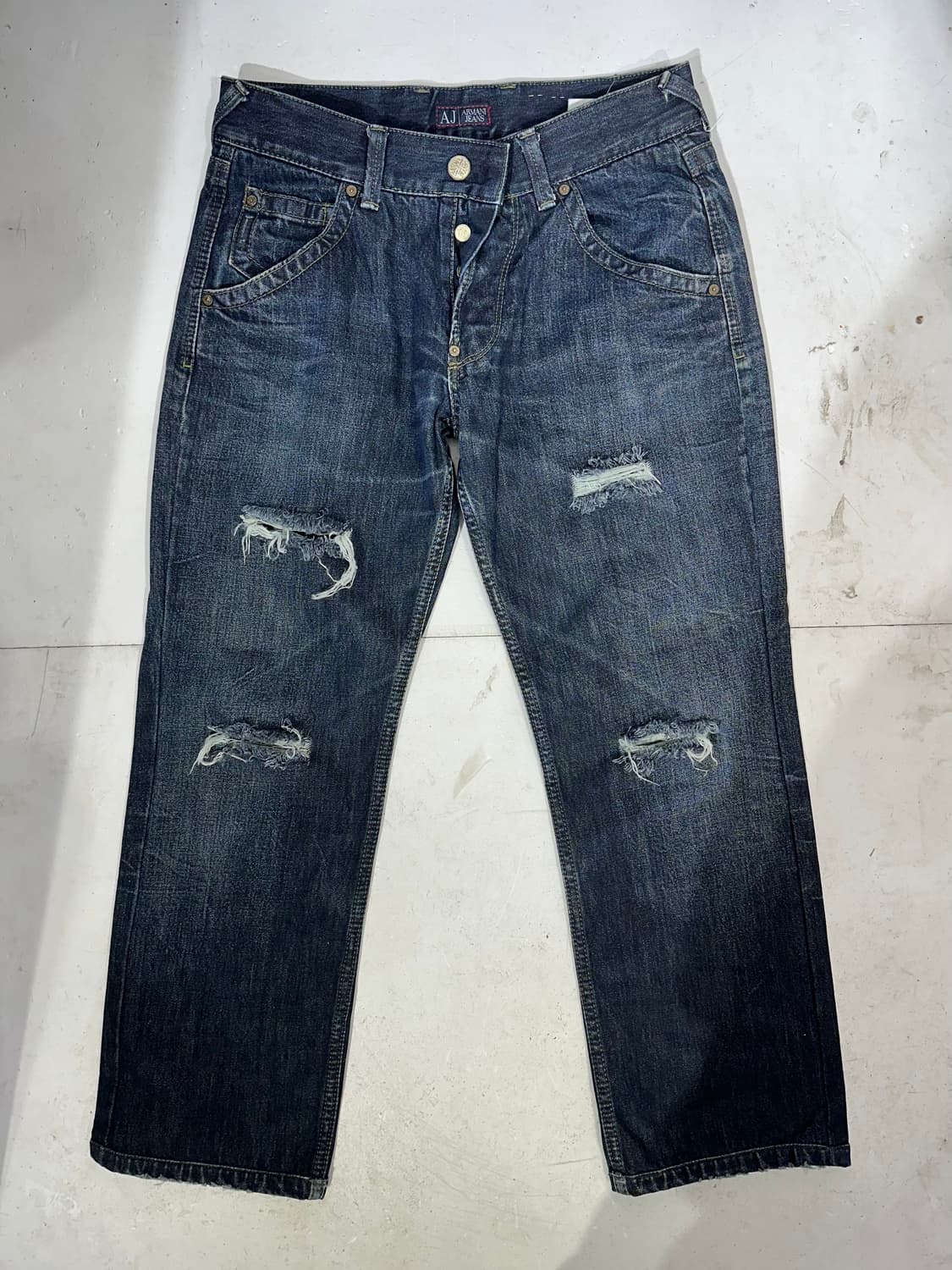 아르마니 진청 알마니 진스 데미지 워싱 와이드 데님 팬츠 청바지 32 상품이미지4