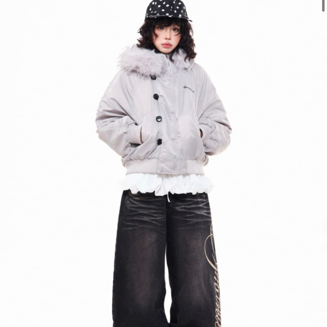 그레이 퍼 후드 자켓 점퍼 무스탕 러프넥 팬시클럽 러브이즈트루 아캄 상품이미지4