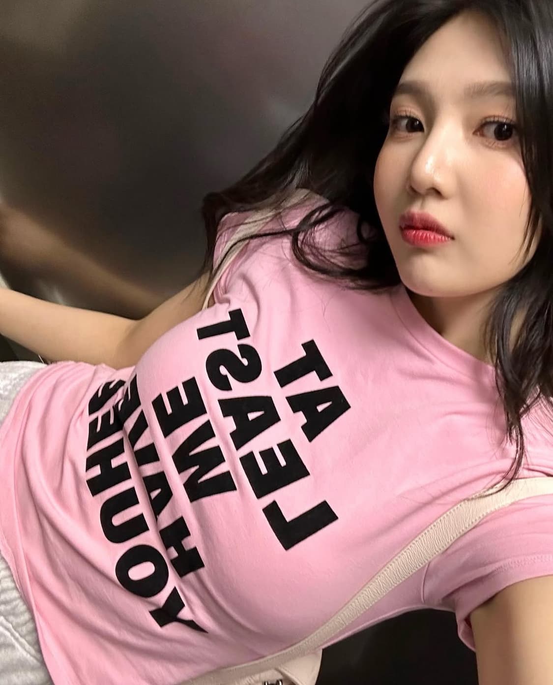 유희 레터링 반팔 티셔츠 핑크 상품이미지3