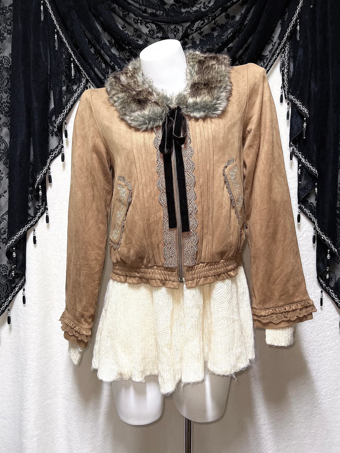 엑시즈팜 라떼갸루 로걀 브라운 레이스프릴 스웨이드 자켓 엔틱 하치 모리 상품이미지2