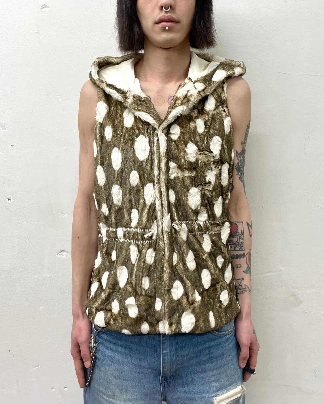 Leopard Dot Fur Hooded Vest  상품이미지1