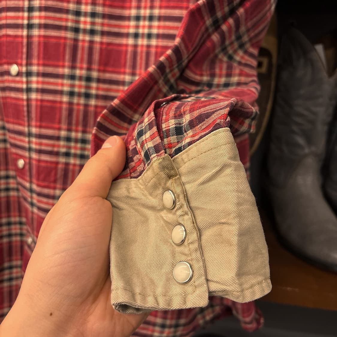 90s 랭글러 타이니 타탄체크 웨스턴 코튼 워크셔츠 N1036 상품이미지5