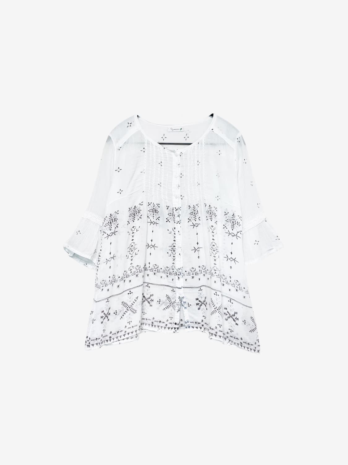 Ethnic Embroidery Ruffle Blouse – White 상품이미지4