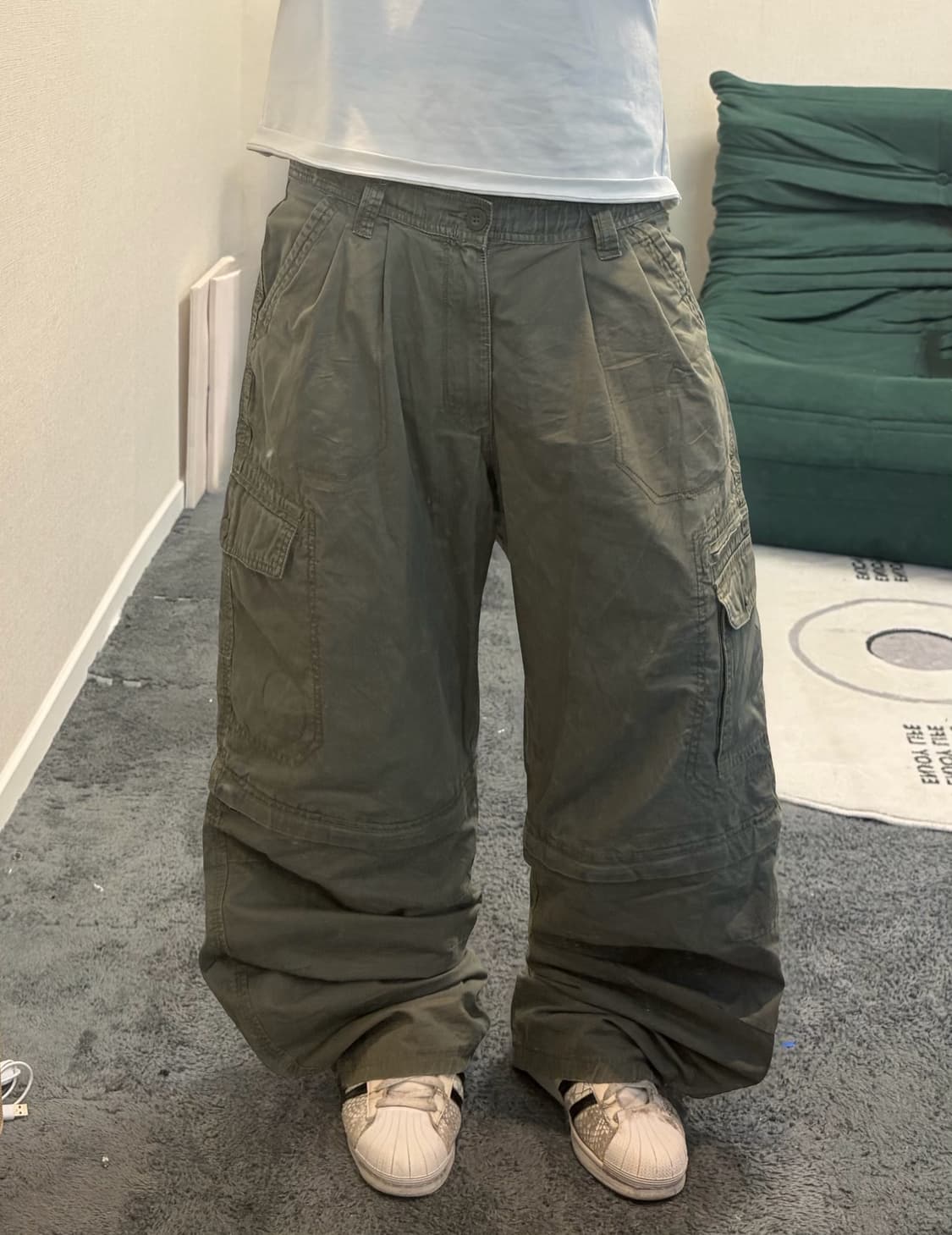 90s workwear 2way khaki cargo wide pants 상품이미지4