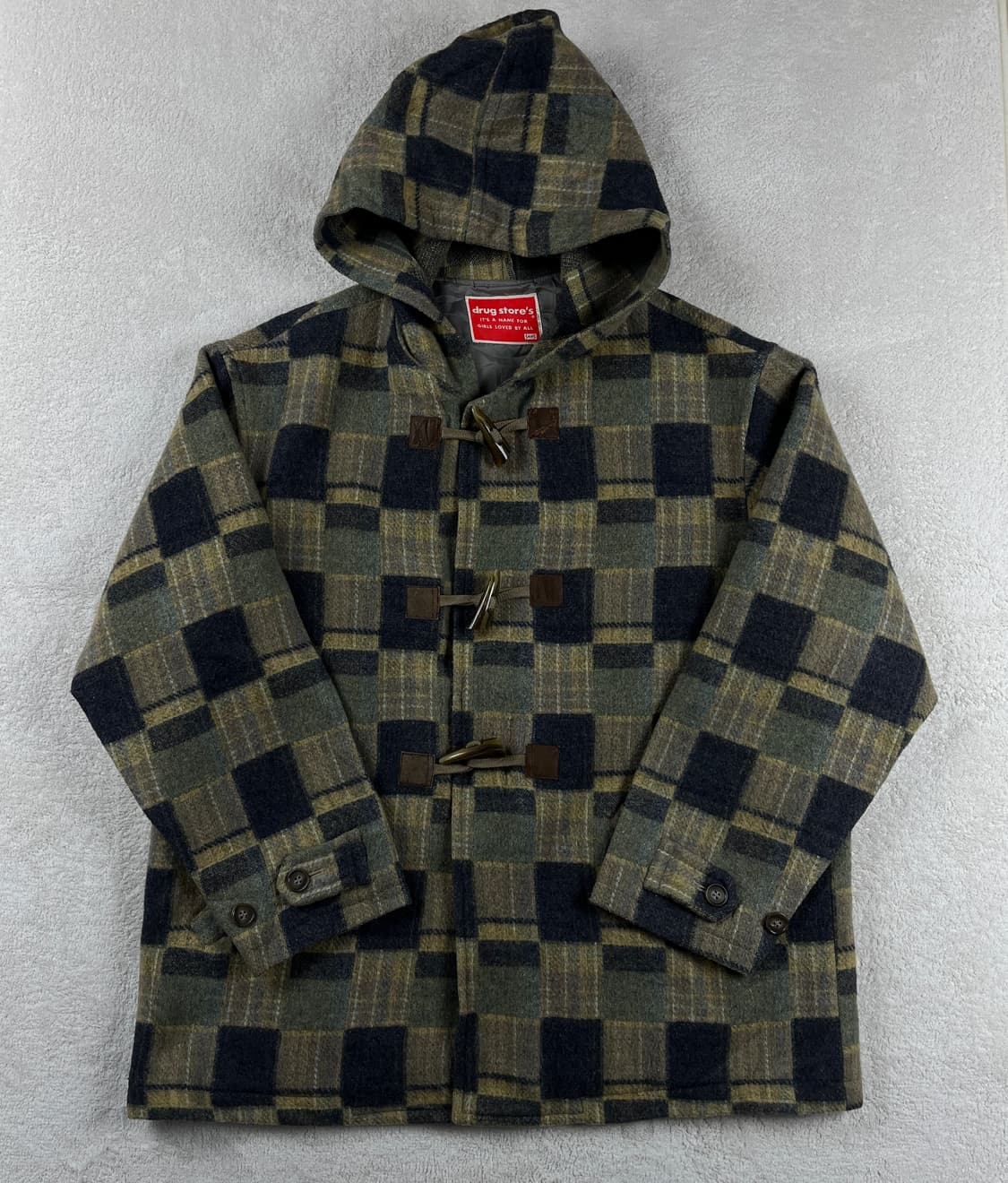 drug store's 일본 빈티지 체크무늬 후드 더플 코트(실측확인) 상품이미지1