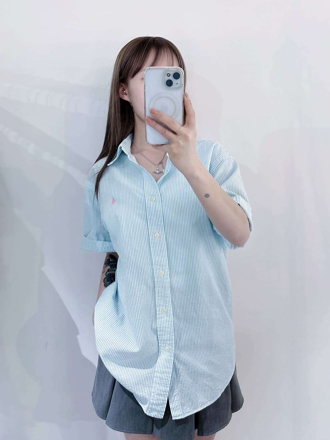 폴로랄프로렌 민트 스트라이프 시어서커 반팔 셔츠 상품이미지2