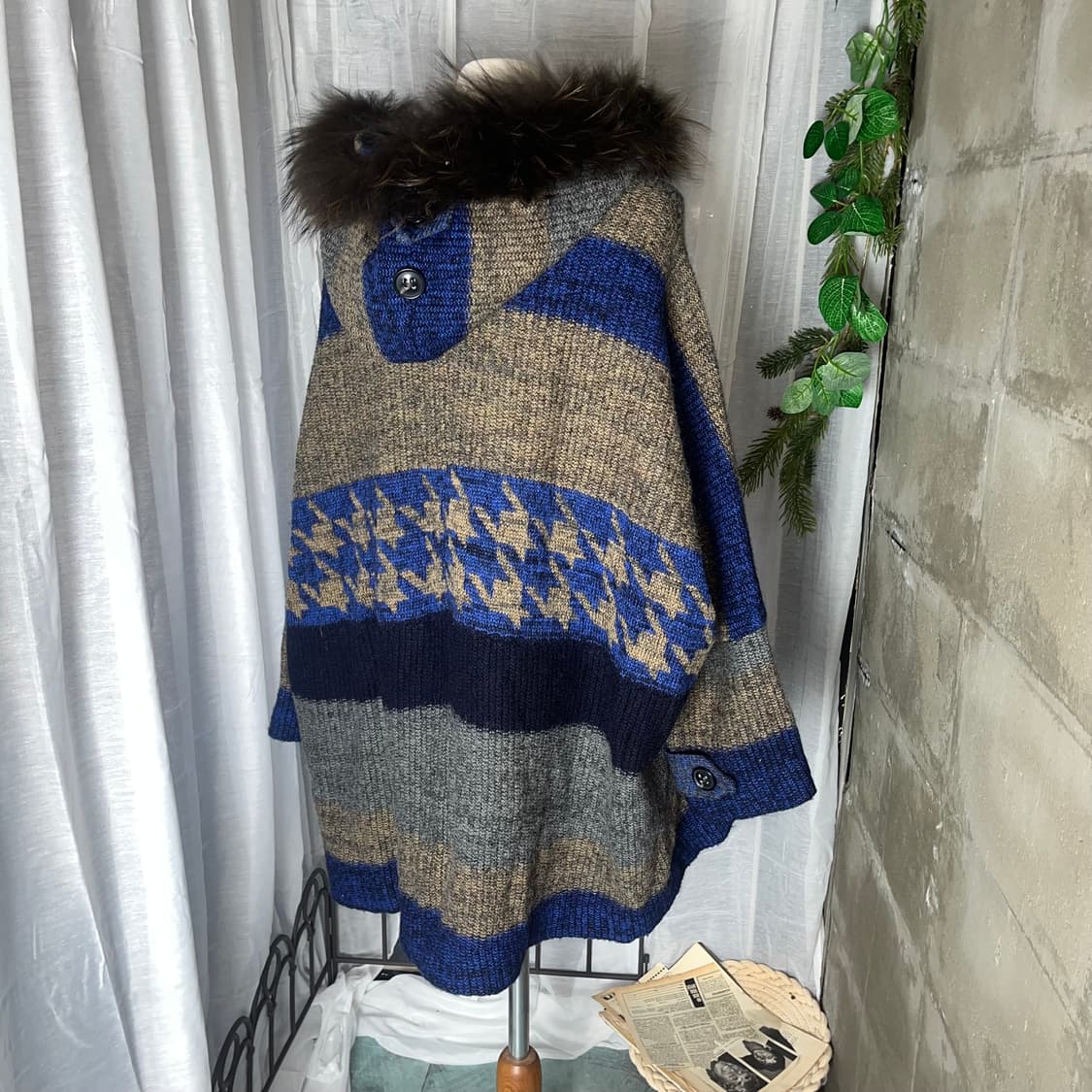 케이프 퍼 니트가디건 상품이미지4