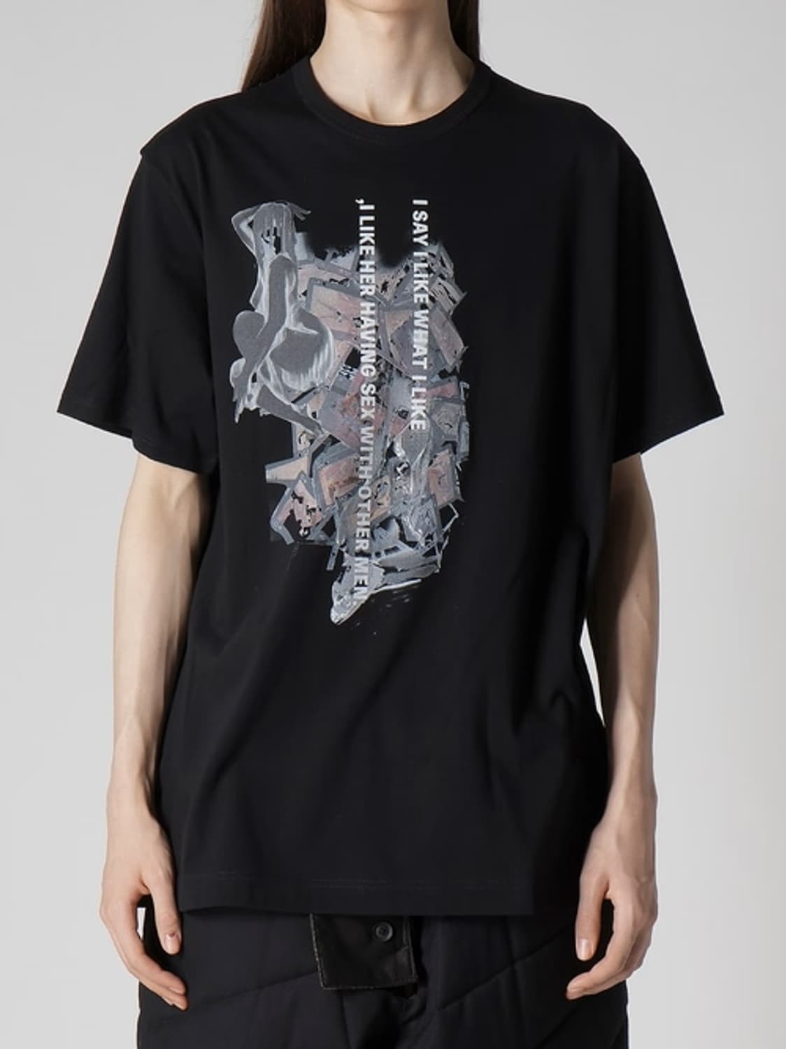 새상품 요지야마모토 30/1코마 천축 프린팅 블랙 숏슬리브 3사이즈 상품이미지5