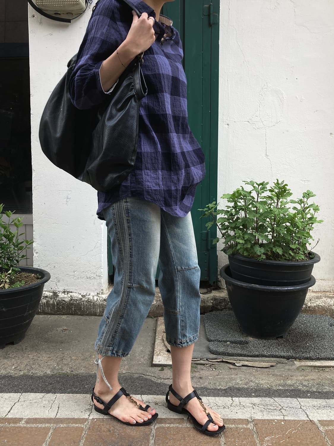 라인 연청 워싱 데님 카프리 팬츠 상품이미지6